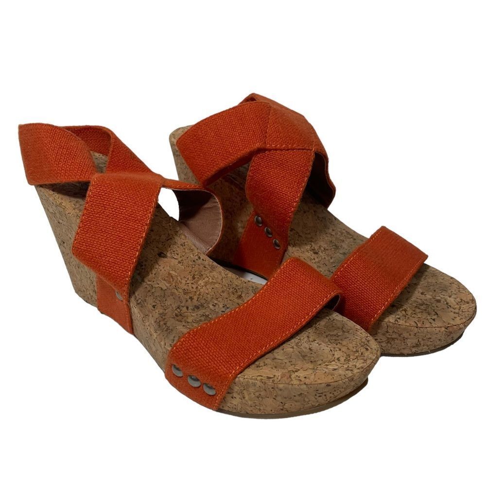Lucky Brand Orange Cork Wedge Sandals